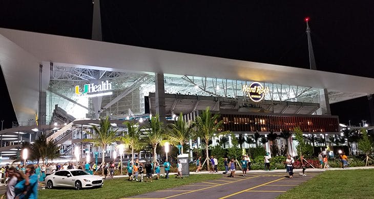 The exterior of Hard Rock Stadium in Miami Gardens, Miami
