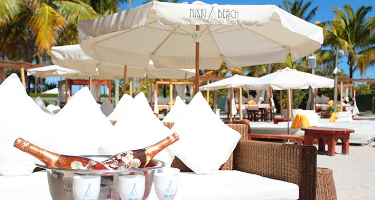 The patio of Nikki Beach in Miami, Florida