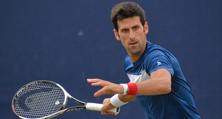 Novak Djokovic prepares for a forehand shot