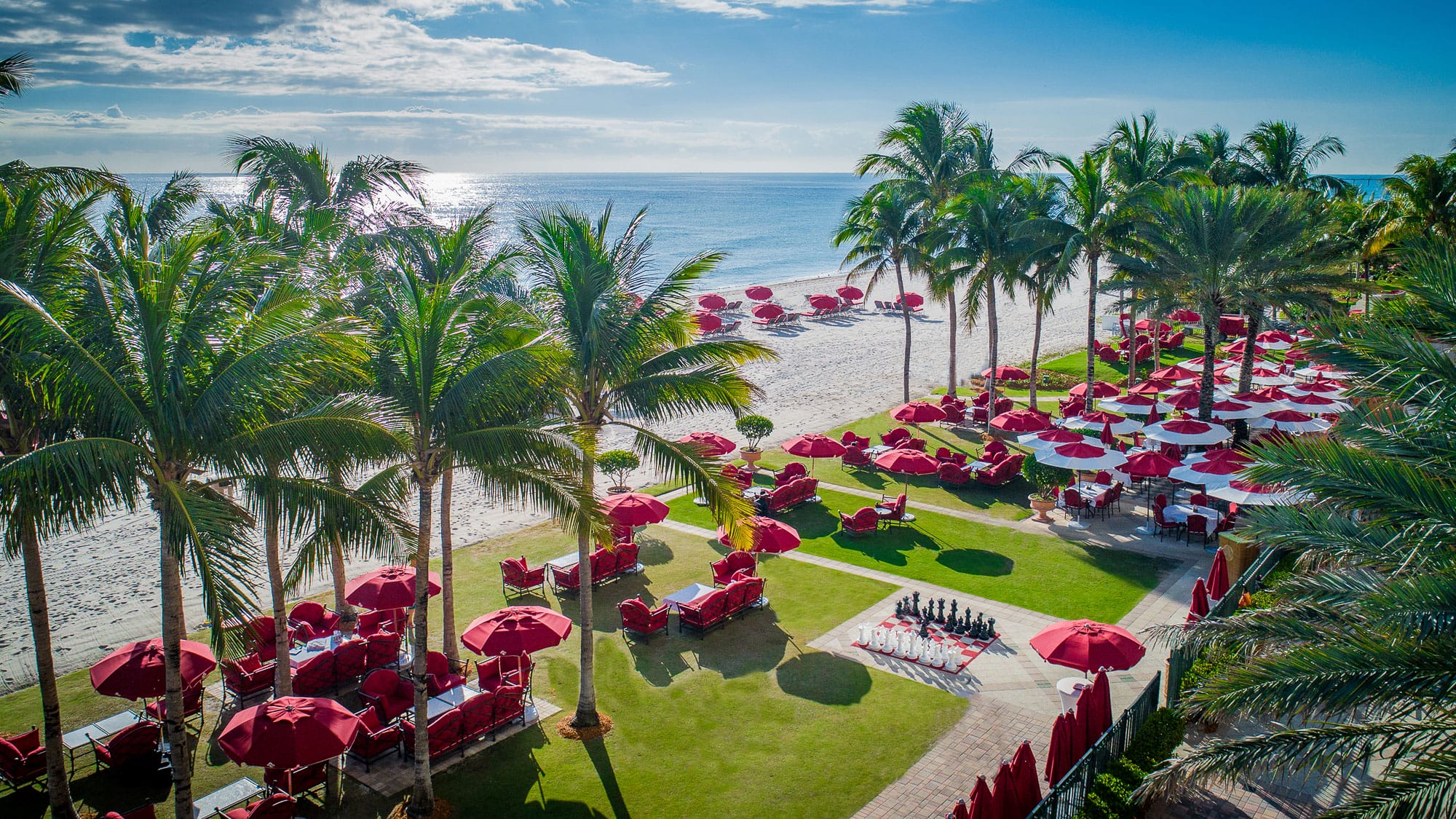 Aerial view of Acqualina's lawn and beach