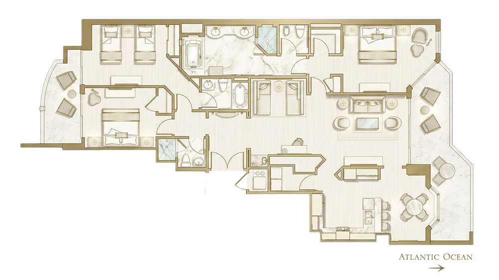 Deluxe Three Bedroom Oceanfront Suite Floorplan