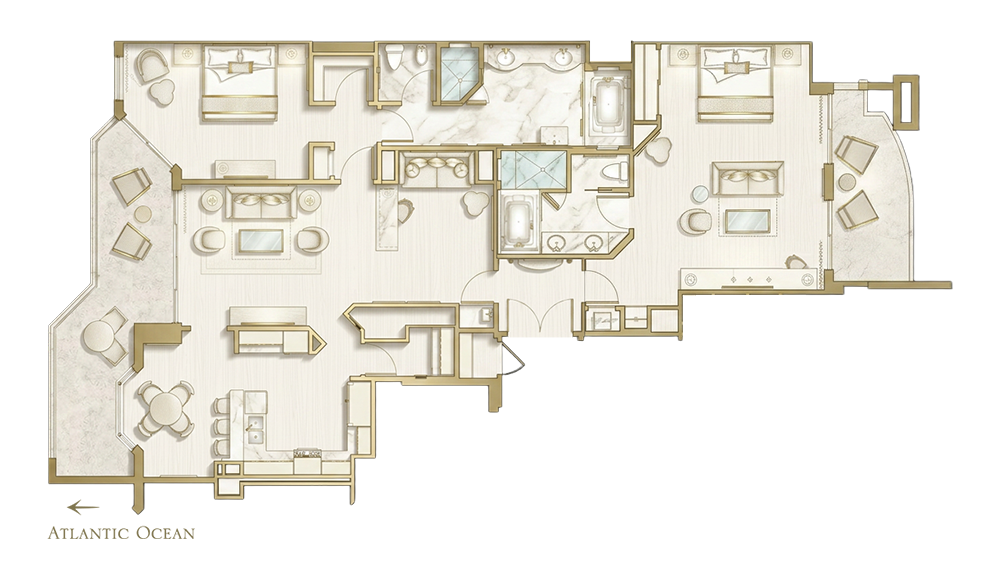 Deluxe Two Bedroom Oceanfront Suite Floorplan