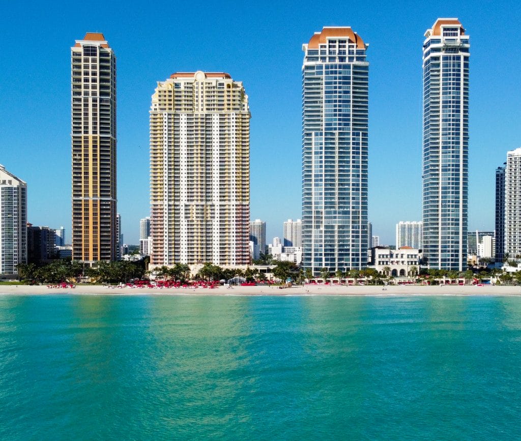 Drone image of the four Acqualina buildings