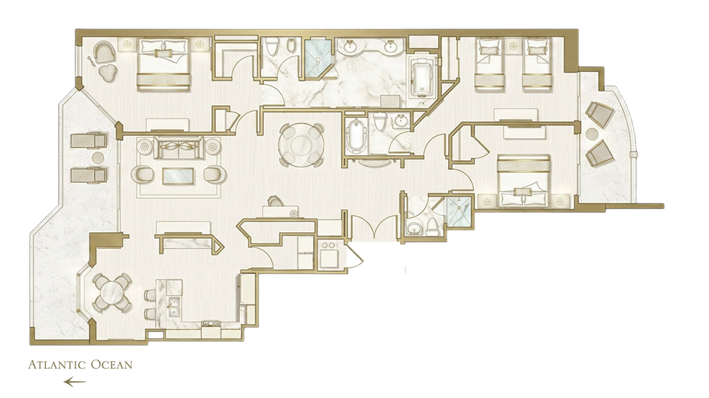 Grand Deluxe Three Bedroom Oceanfront Suite Floorplan