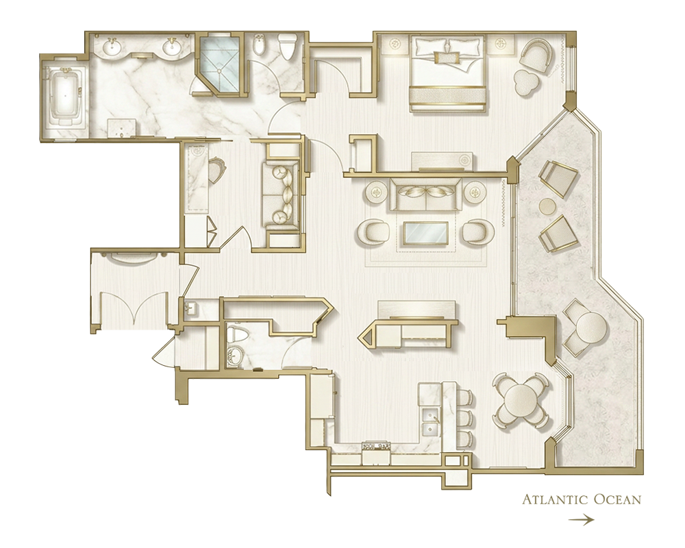 One Bedroom Oceanfront Suite Floorplan